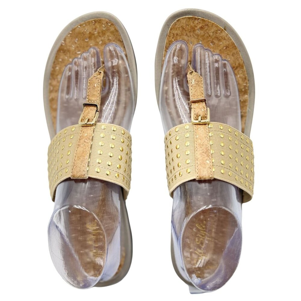 Soft Style Hush Puppies Womens 9.5 Gold Studded Slip-On Adjustable Strap